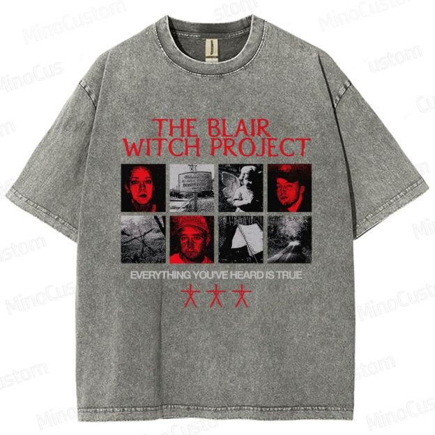 Horror Collage and Text Themed Washed T - Shirt