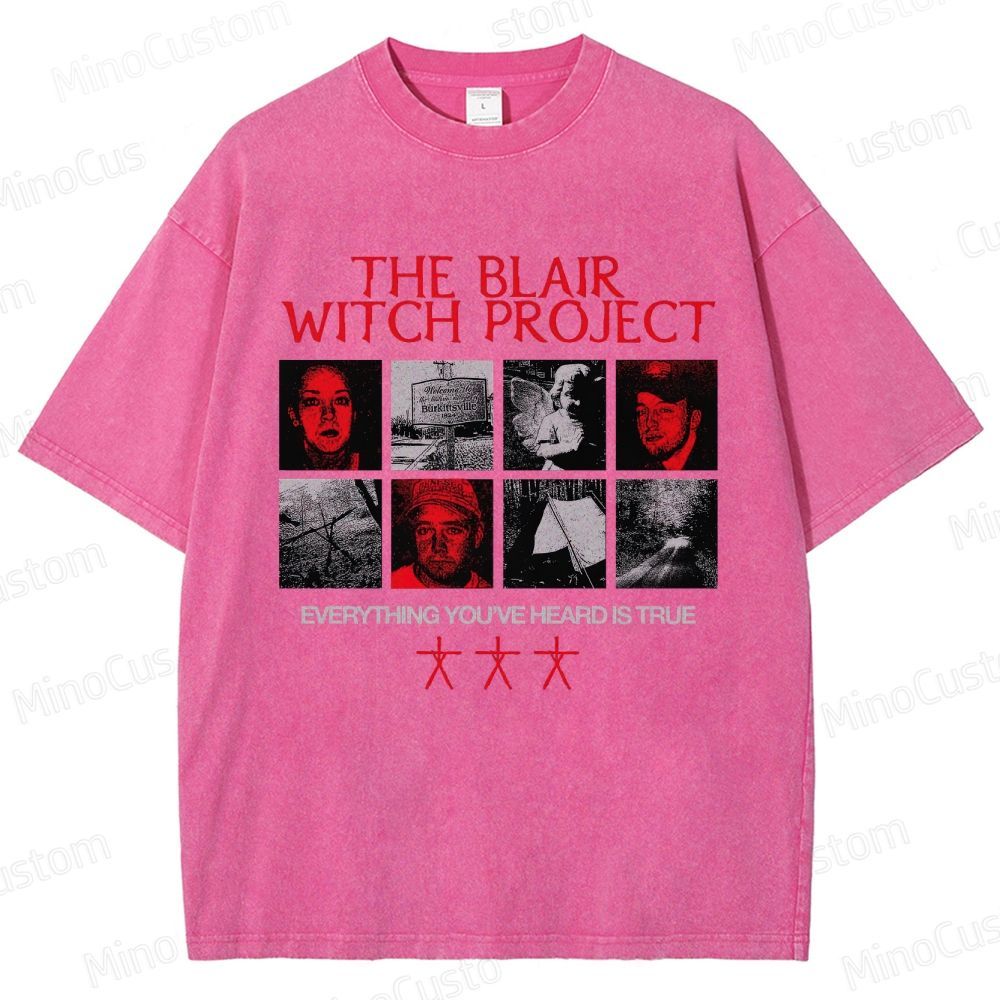 Horror Collage and Text Themed Washed T - Shirt