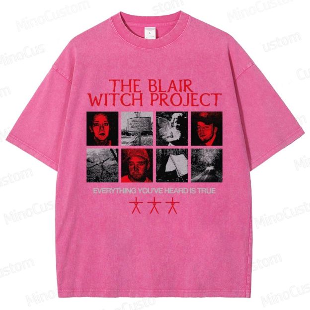 Horror Collage and Text Themed Washed T - Shirt