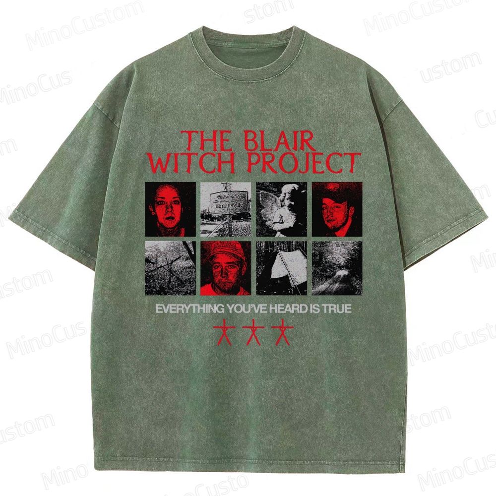 Horror Collage and Text Themed Washed T - Shirt