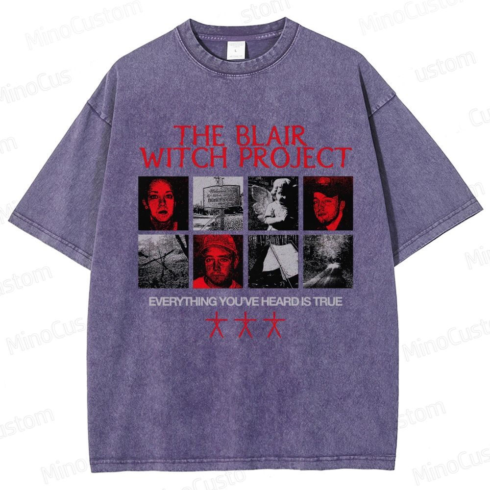 Horror Collage and Text Themed Washed T - Shirt