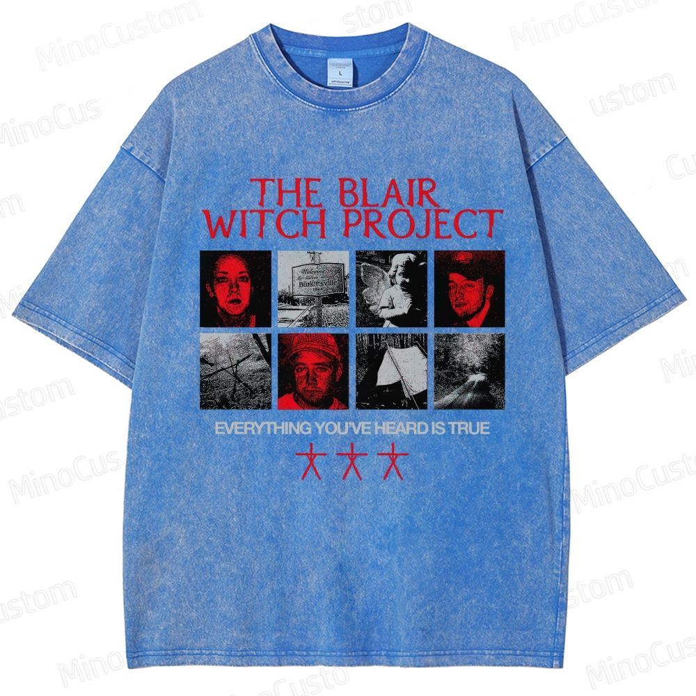 Horror Collage and Text Themed Washed T - Shirt