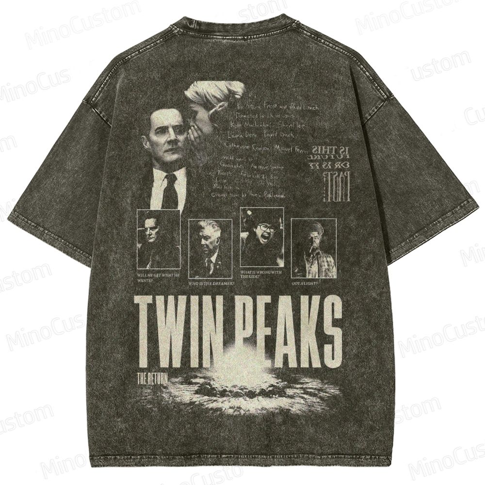 Mystery Series Character and Text Themed Washed T - Shirt