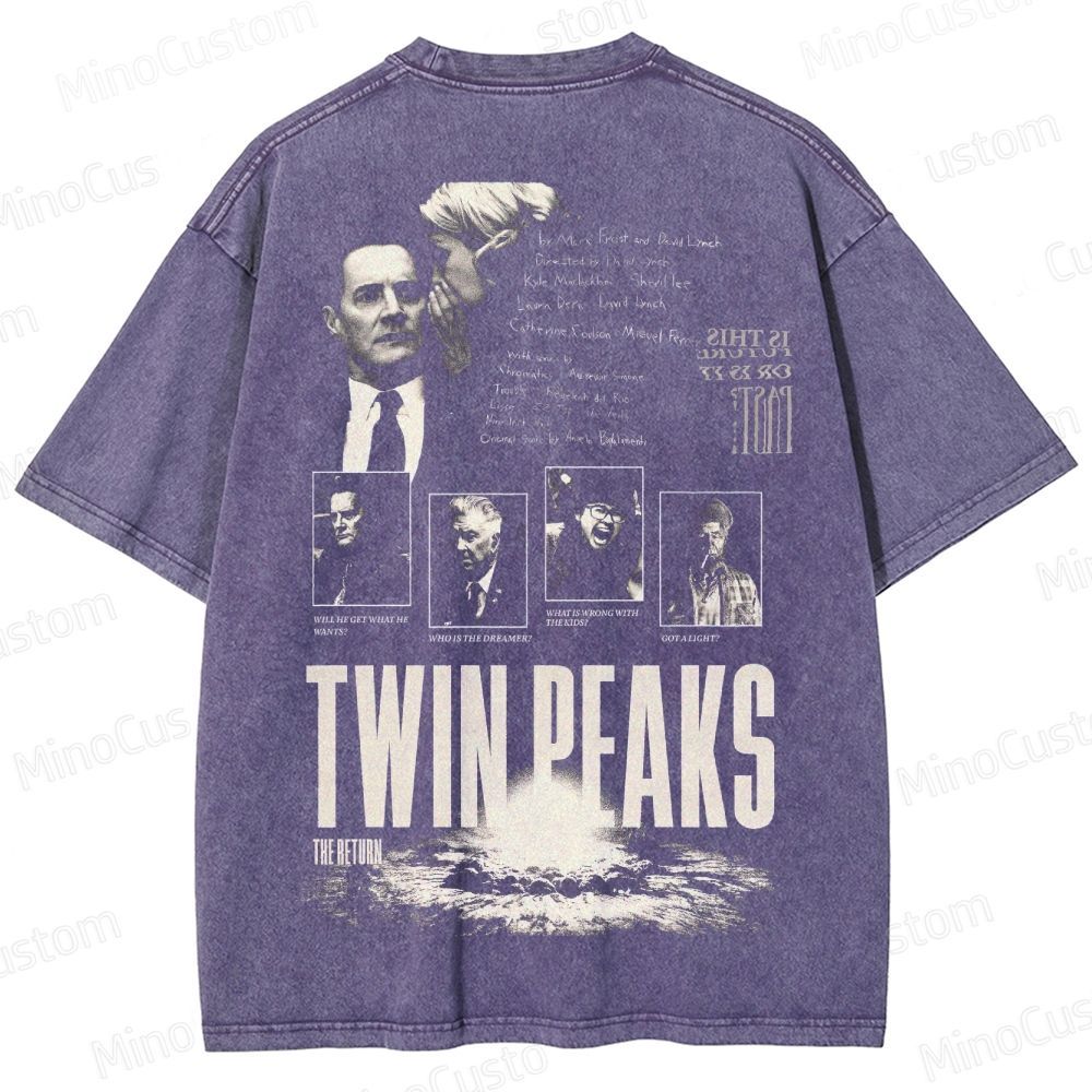 Mystery Series Character and Text Themed Washed T - Shirt