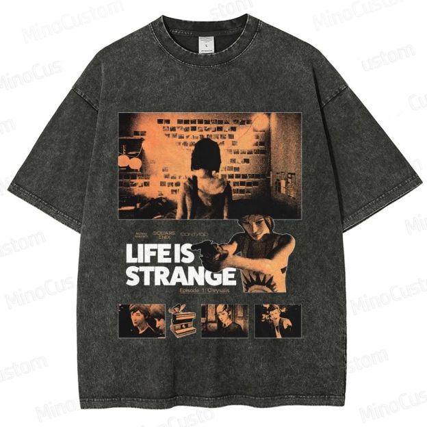 Game Character and Scene Themed Washed T - Shirt