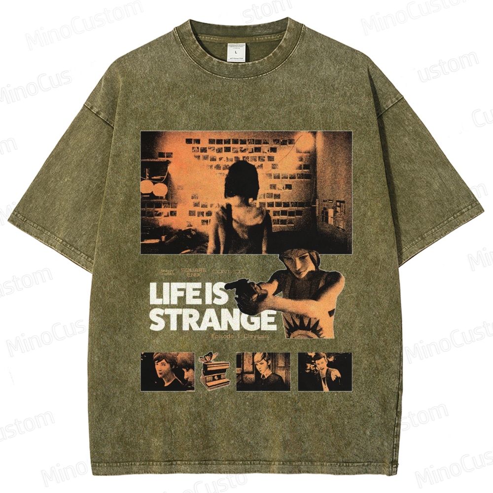 Game Character and Scene Themed Washed T - Shirt