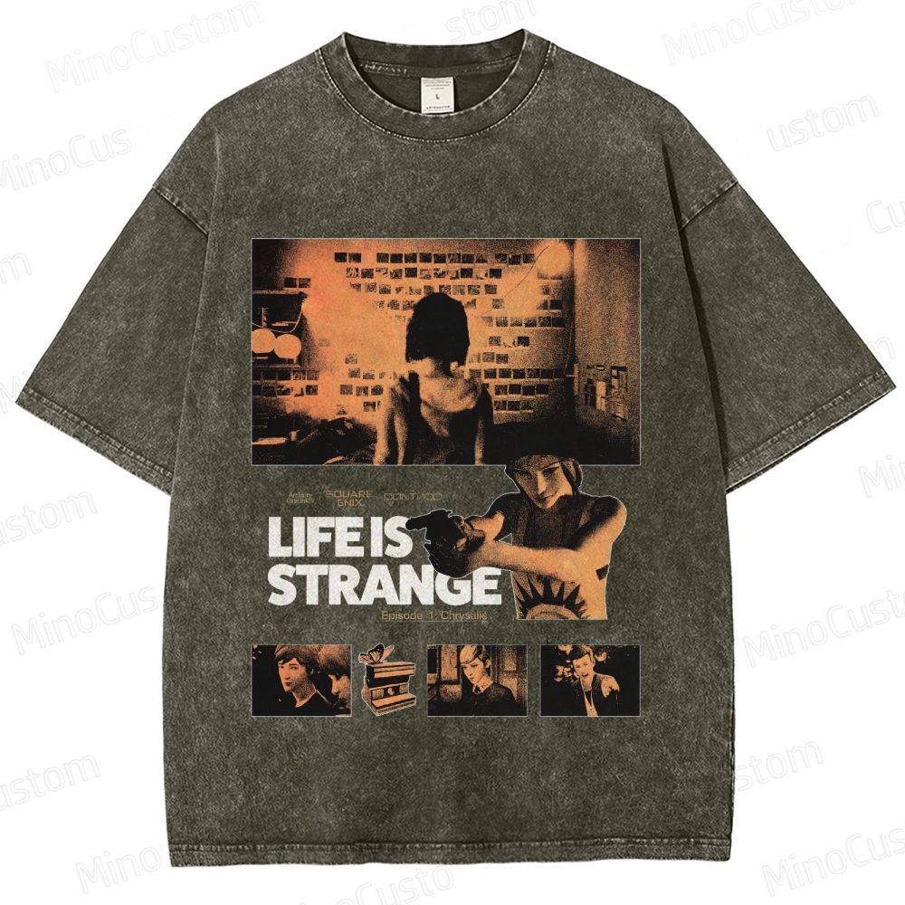 Game Character and Scene Themed Washed T - Shirt