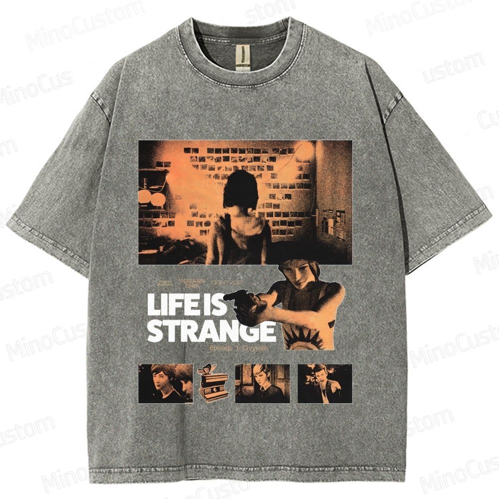 Game Character and Scene Themed Washed T - Shirt