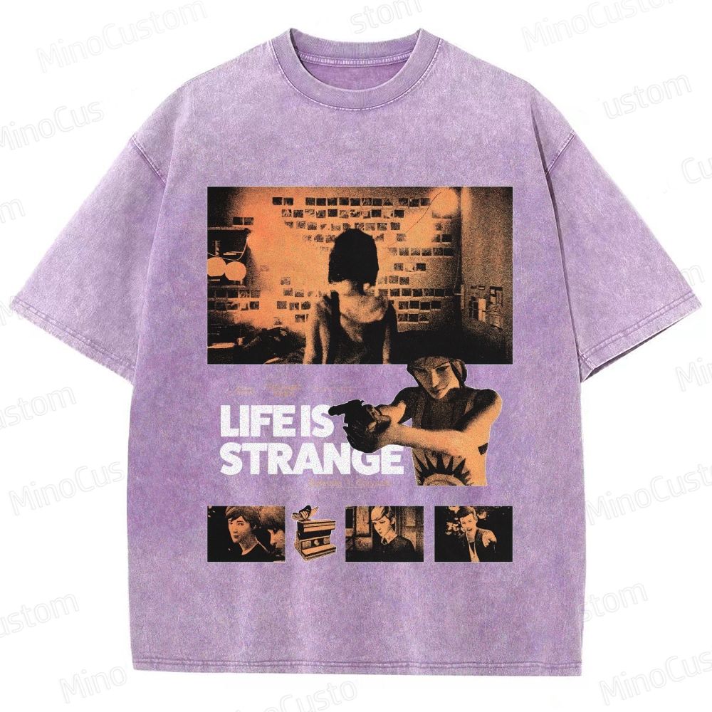 Game Character and Scene Themed Washed T - Shirt