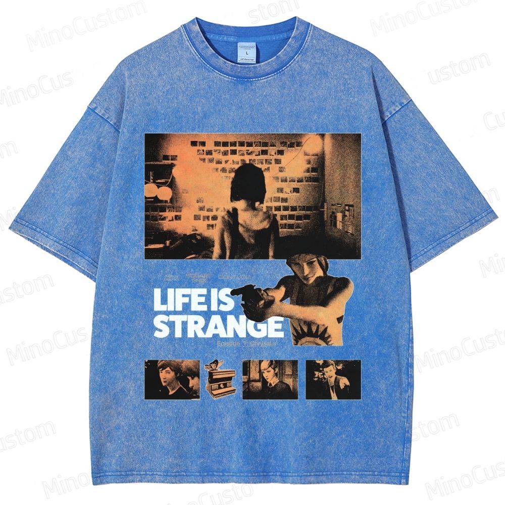 Game Character and Scene Themed Washed T - Shirt