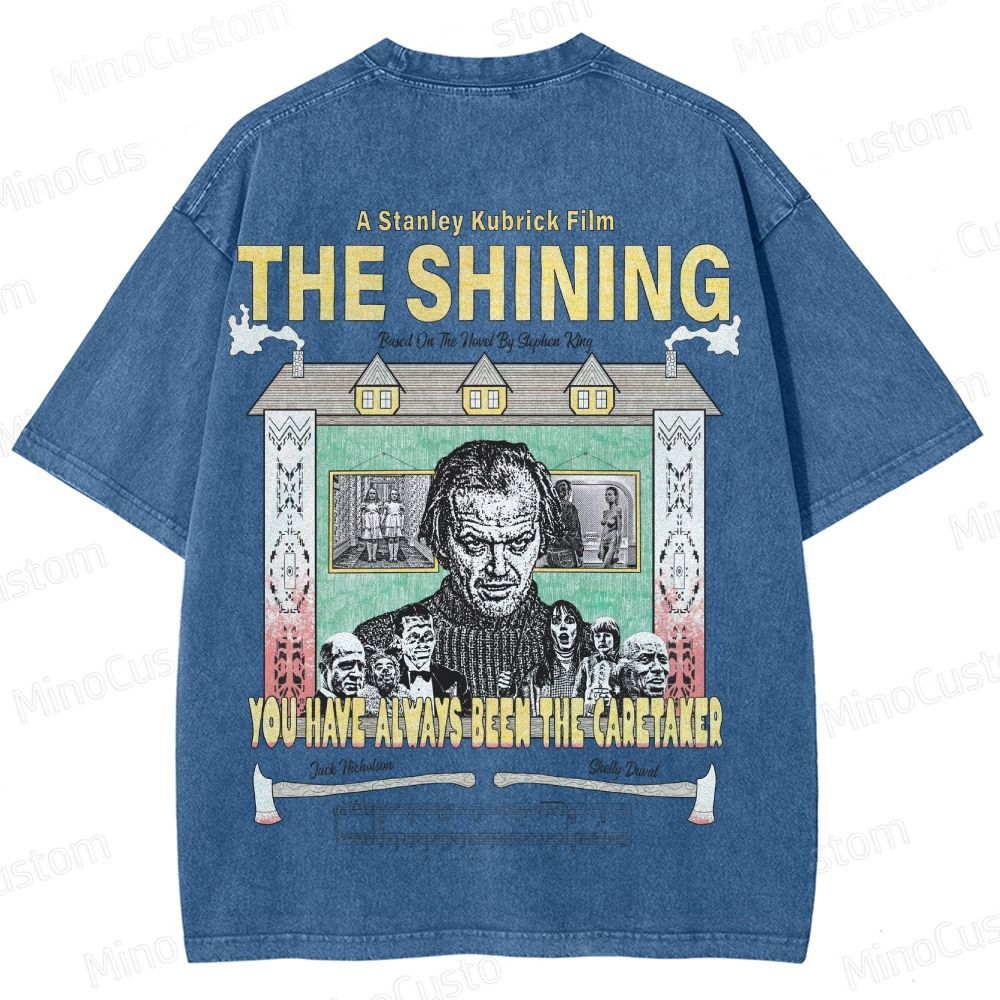 Horror Movie Character and Text Themed Washed T - Shirt