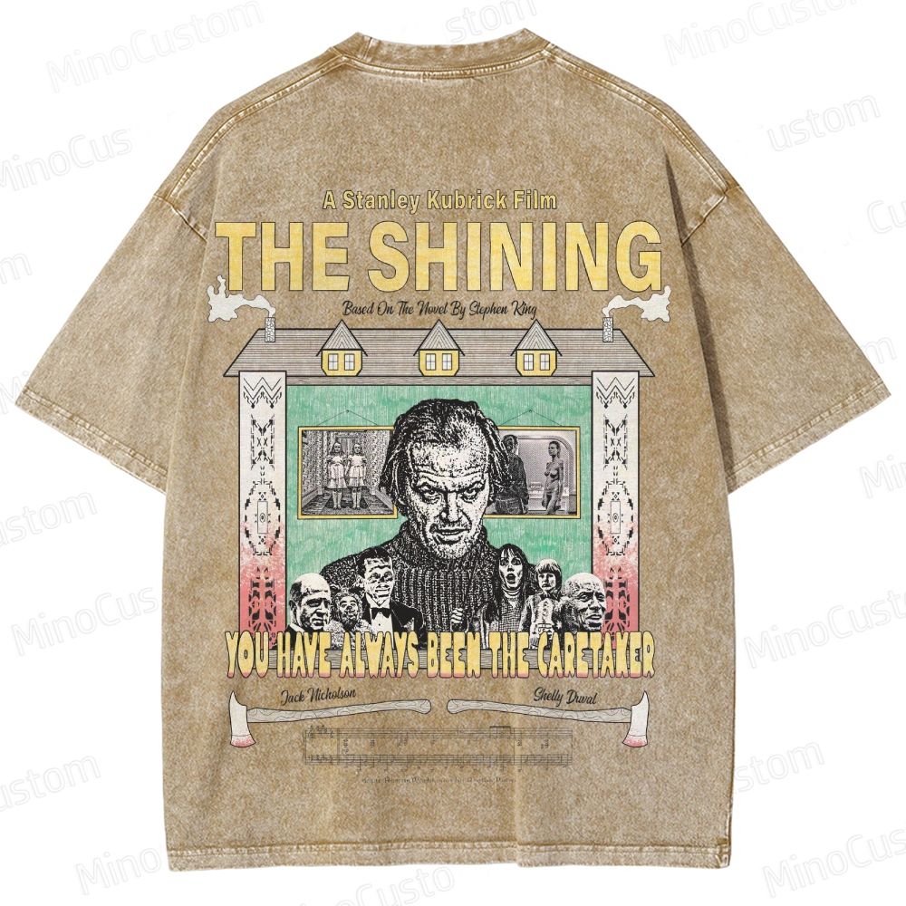 Horror Movie Character and Text Themed Washed T - Shirt
