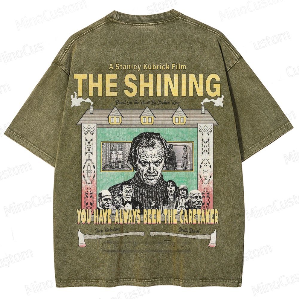 Horror Movie Character and Text Themed Washed T - Shirt