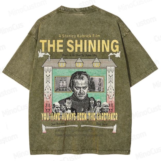 Horror Movie Character and Text Themed Washed T - Shirt