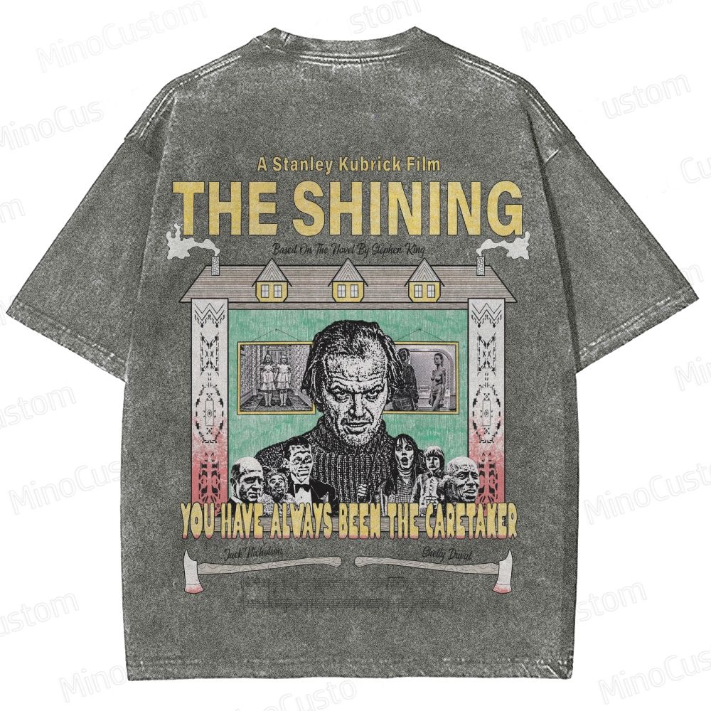 Horror Movie Character and Text Themed Washed T - Shirt
