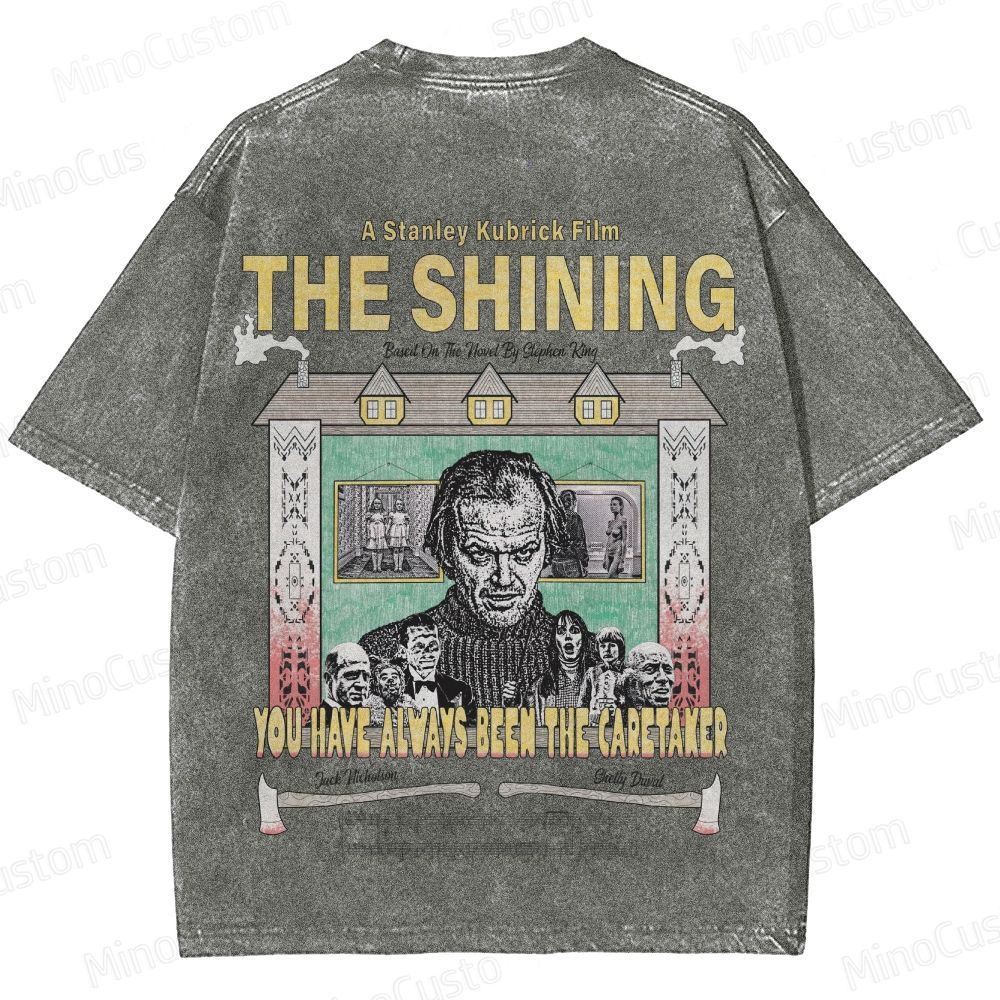 Horror Movie Character and Text Themed Washed T - Shirt
