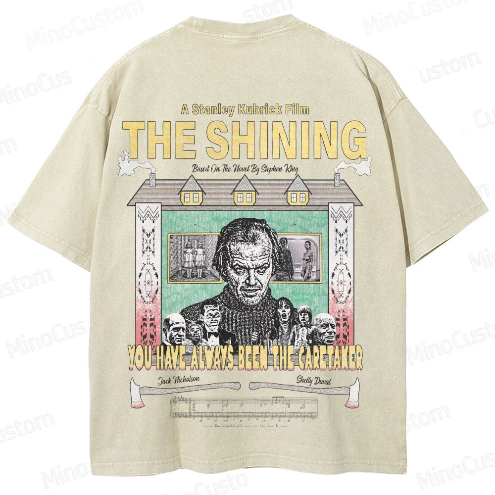 Horror Movie Character and Text Themed Washed T - Shirt