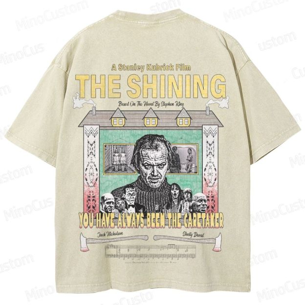 Horror Movie Character and Text Themed Washed T - Shirt