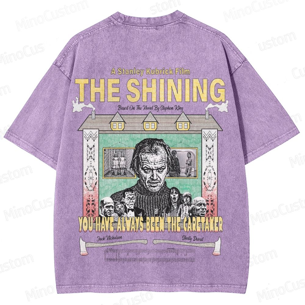 Horror Movie Character and Text Themed Washed T - Shirt