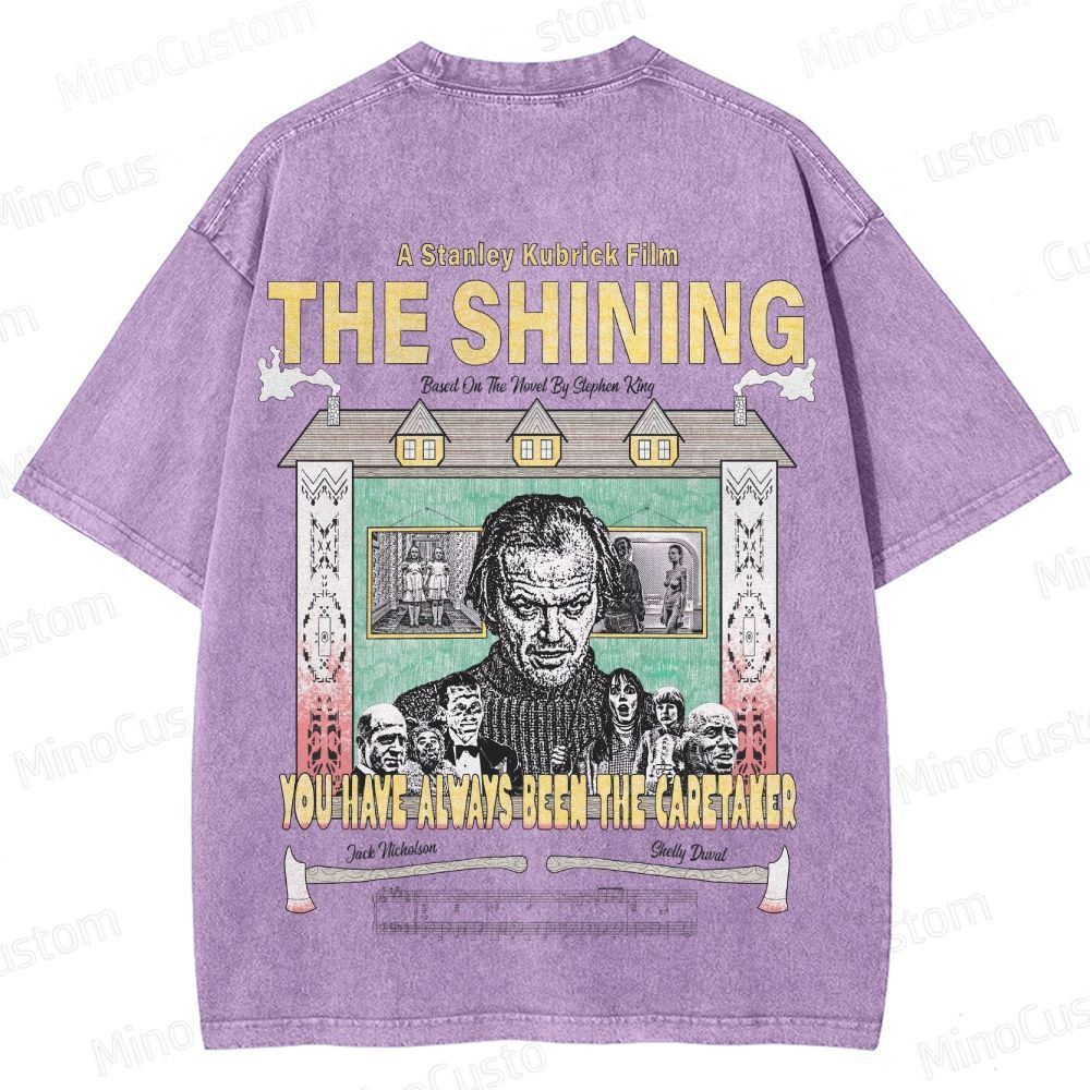 Horror Movie Character and Text Themed Washed T - Shirt