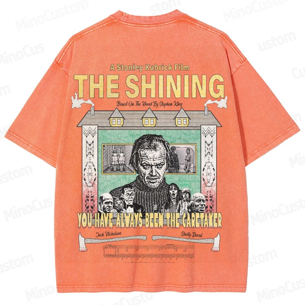 Horror Movie Character and Text Themed Washed T - Shirt