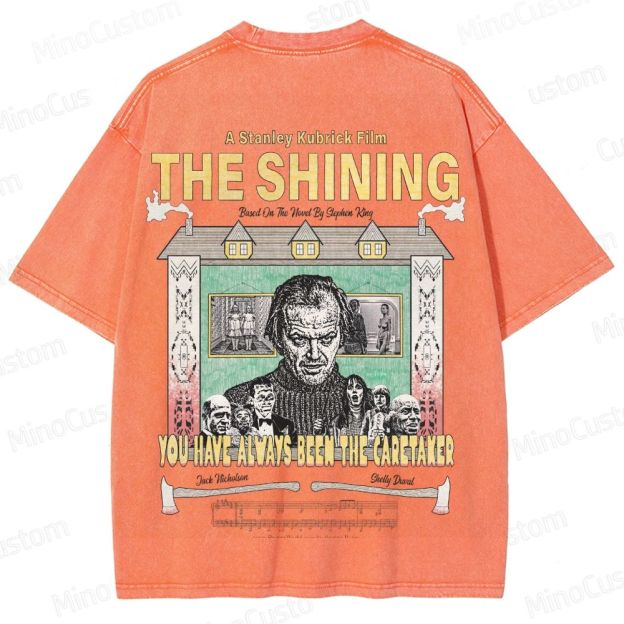 Horror Movie Character and Text Themed Washed T - Shirt