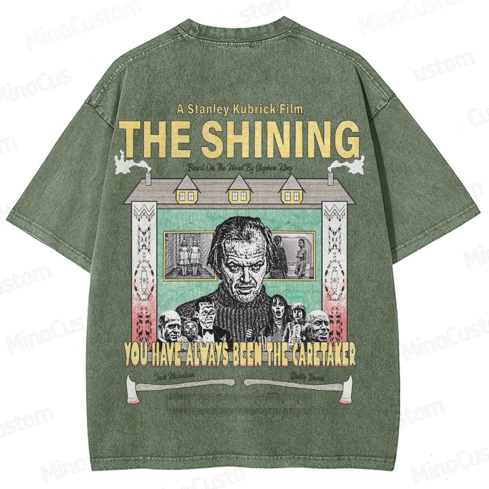 Horror Movie Character and Text Themed Washed T - Shirt