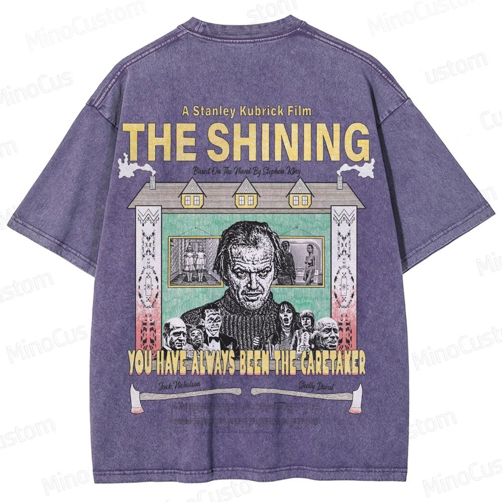 Horror Movie Character and Text Themed Washed T - Shirt