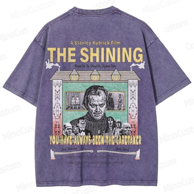 Horror Movie Character and Text Themed Washed T - Shirt