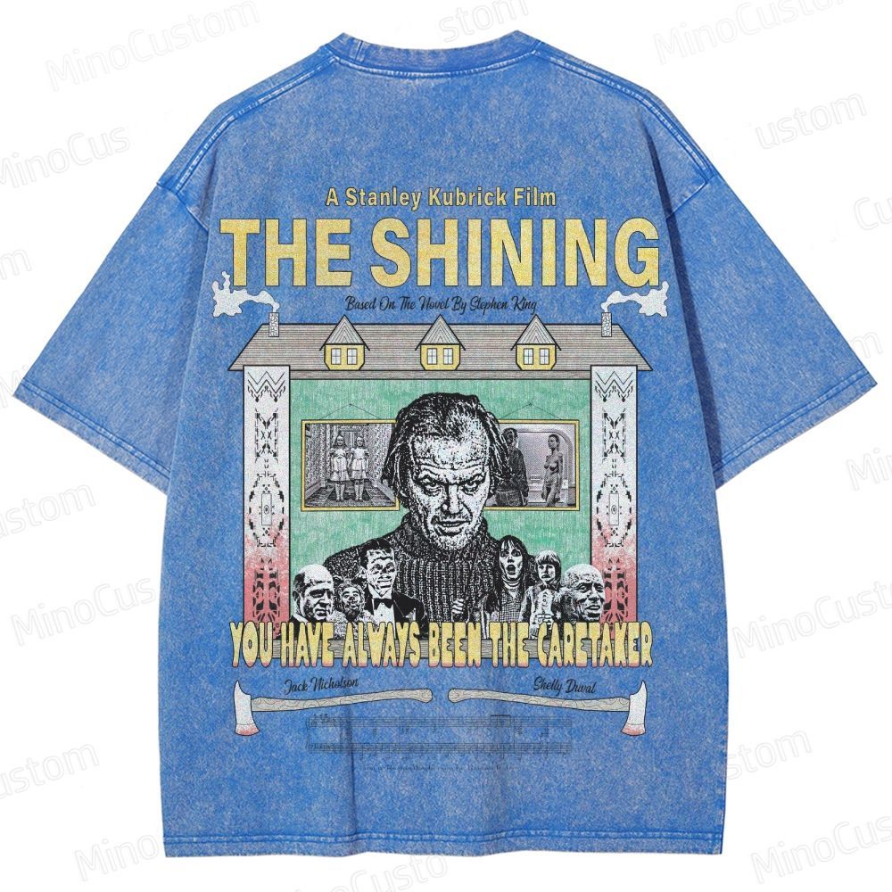 Horror Movie Character and Text Themed Washed T - Shirt