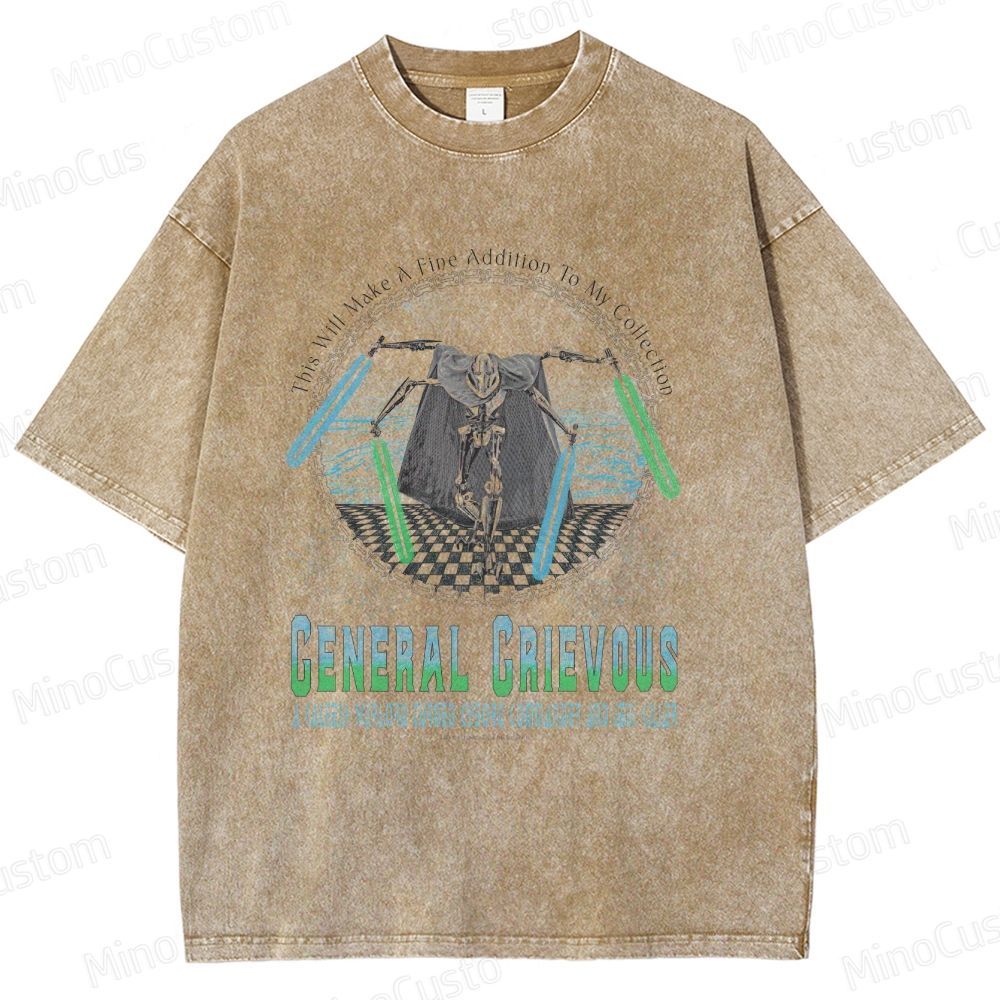 Sci - Fi Character and Lightsaber Themed Washed T - Shirt