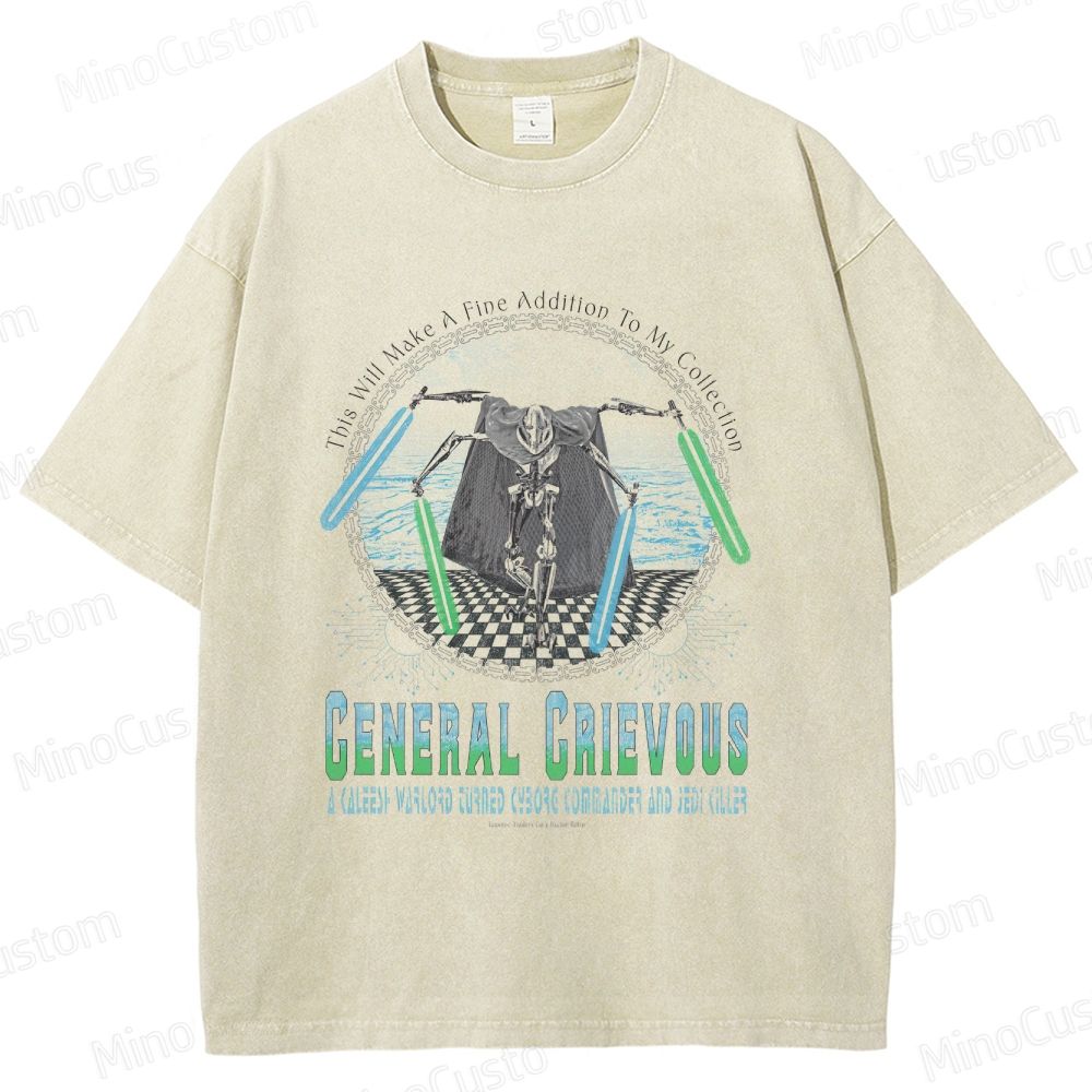 Sci - Fi Character and Lightsaber Themed Washed T - Shirt