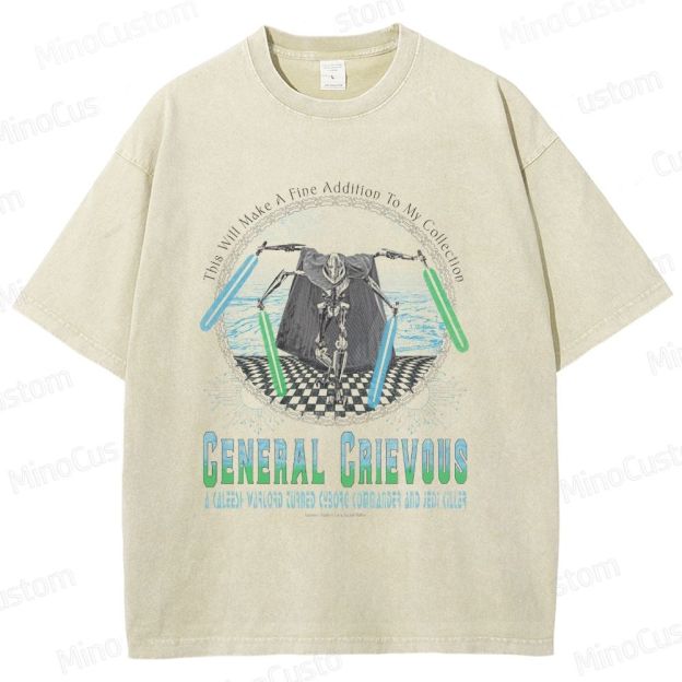 Sci - Fi Character and Lightsaber Themed Washed T - Shirt