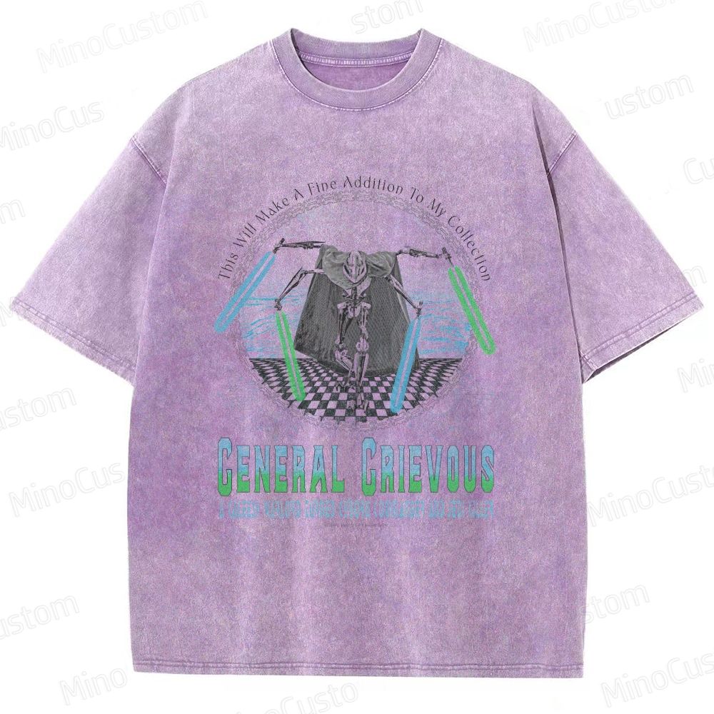 Sci - Fi Character and Lightsaber Themed Washed T - Shirt