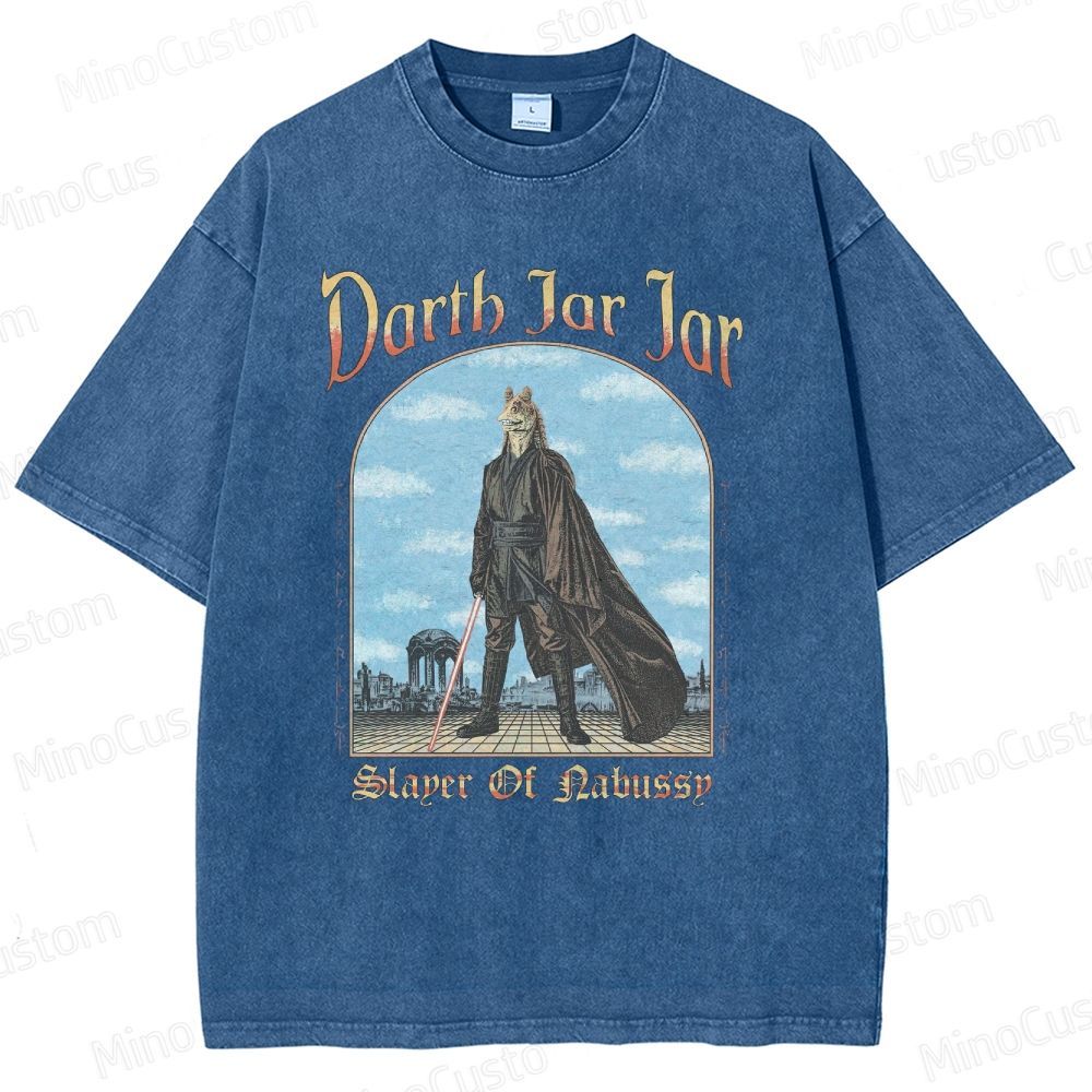 Sci - Fi Character and Lightsaber Themed Washed T - Shirt