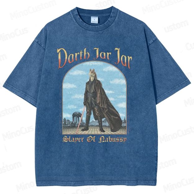 Sci - Fi Character and Lightsaber Themed Washed T - Shirt