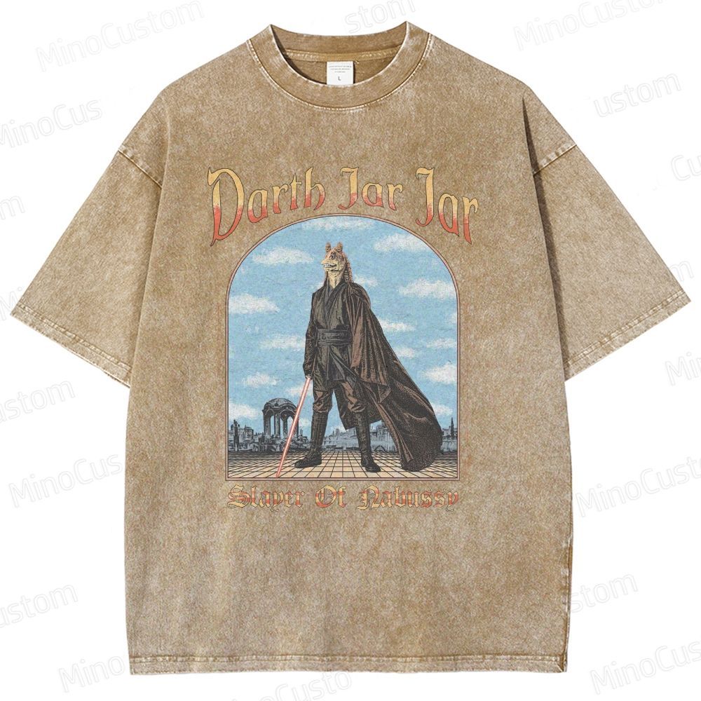 Sci - Fi Character and Lightsaber Themed Washed T - Shirt