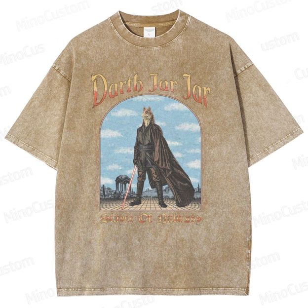 Sci - Fi Character and Lightsaber Themed Washed T - Shirt