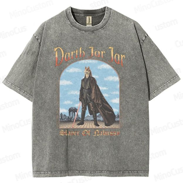 Sci - Fi Character and Lightsaber Themed Washed T - Shirt