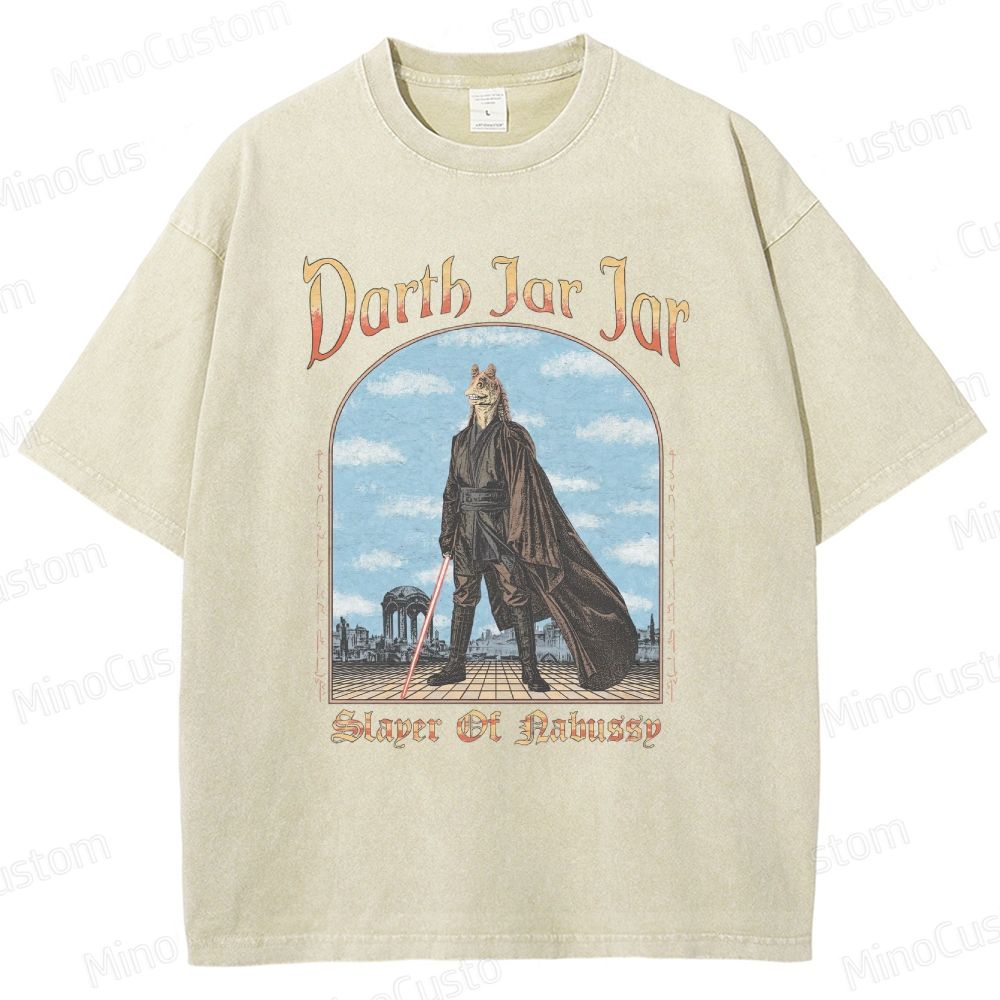 Sci - Fi Character and Lightsaber Themed Washed T - Shirt