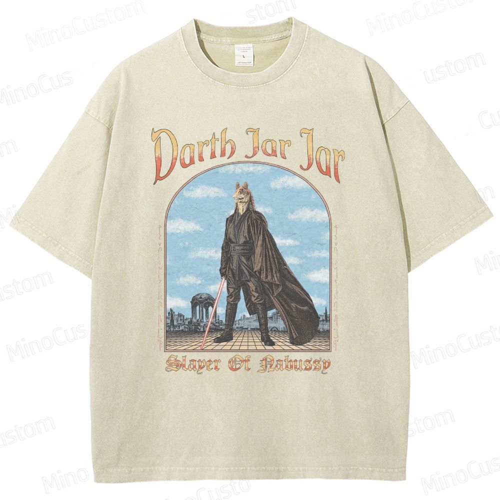 Sci - Fi Character and Lightsaber Themed Washed T - Shirt