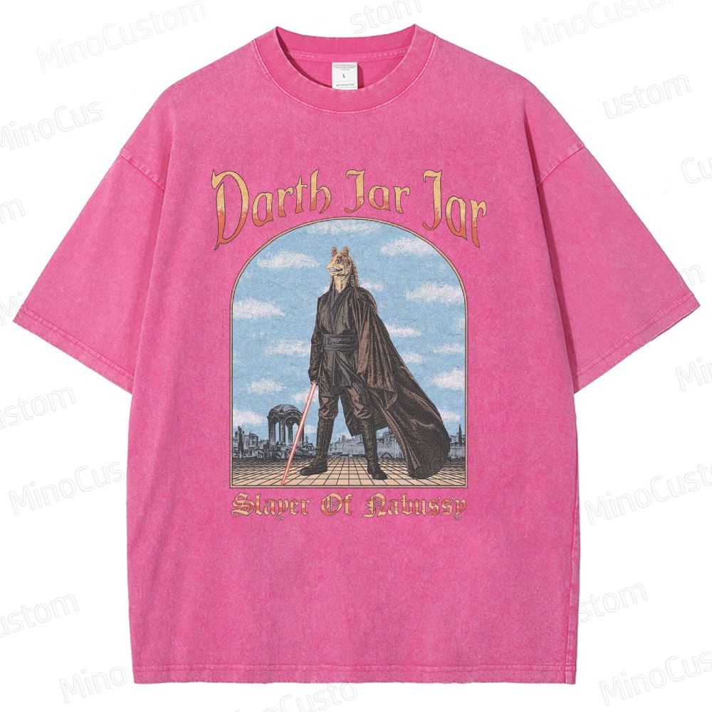 Sci - Fi Character and Lightsaber Themed Washed T - Shirt