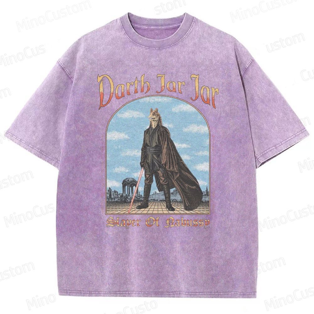 Sci - Fi Character and Lightsaber Themed Washed T - Shirt