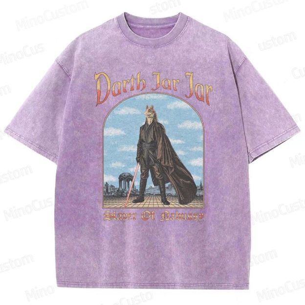 Sci - Fi Character and Lightsaber Themed Washed T - Shirt