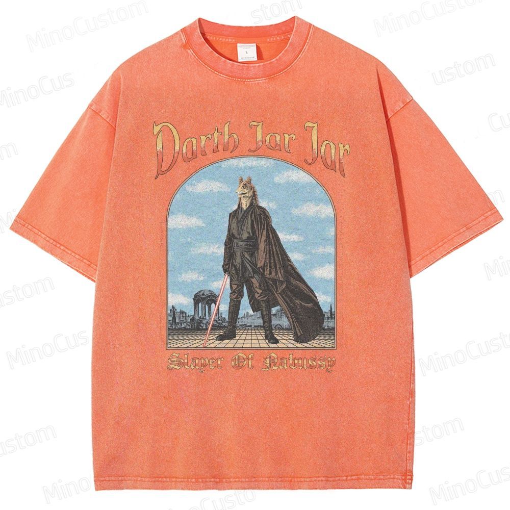 Sci - Fi Character and Lightsaber Themed Washed T - Shirt