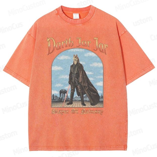 Sci - Fi Character and Lightsaber Themed Washed T - Shirt