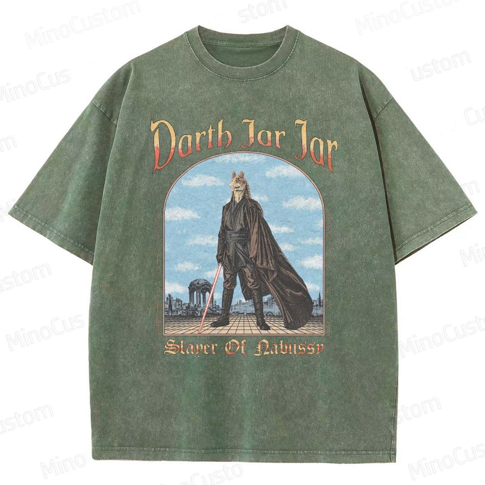 Sci - Fi Character and Lightsaber Themed Washed T - Shirt