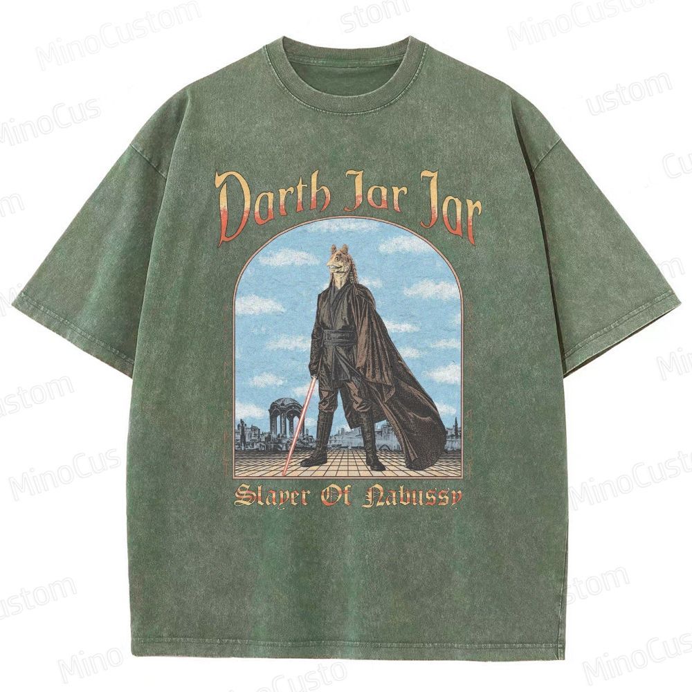 Sci - Fi Character and Lightsaber Themed Washed T - Shirt