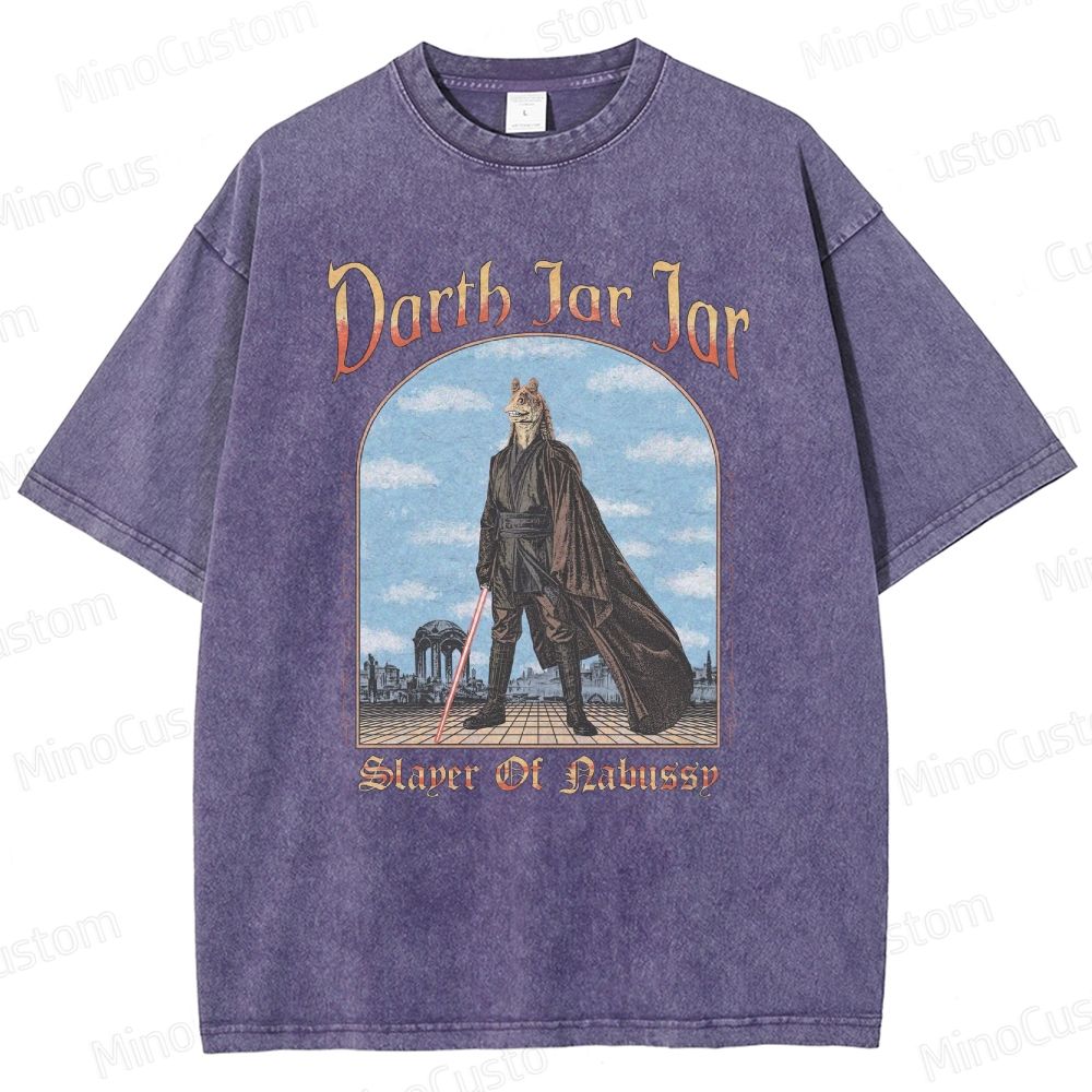 Sci - Fi Character and Lightsaber Themed Washed T - Shirt