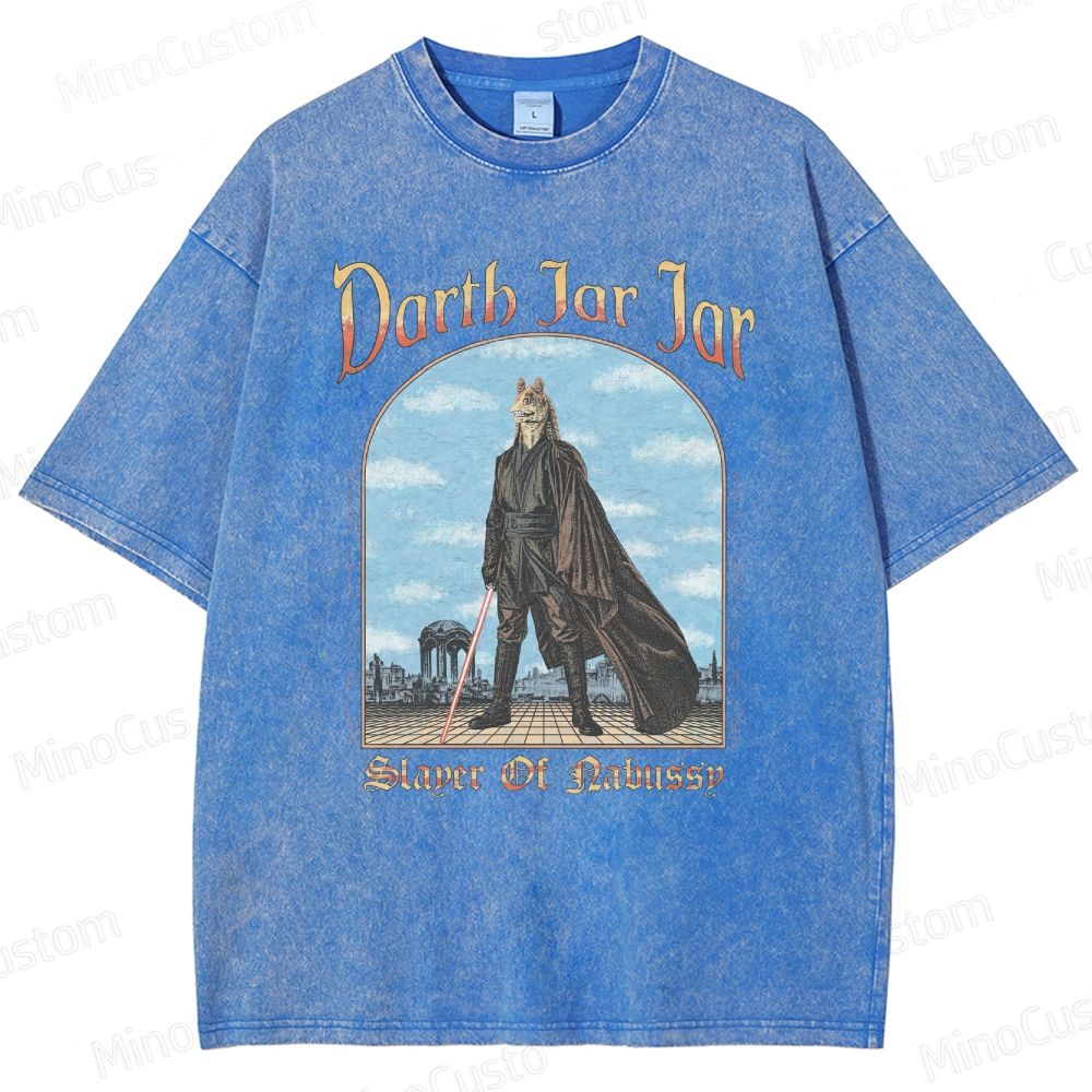 Sci - Fi Character and Lightsaber Themed Washed T - Shirt